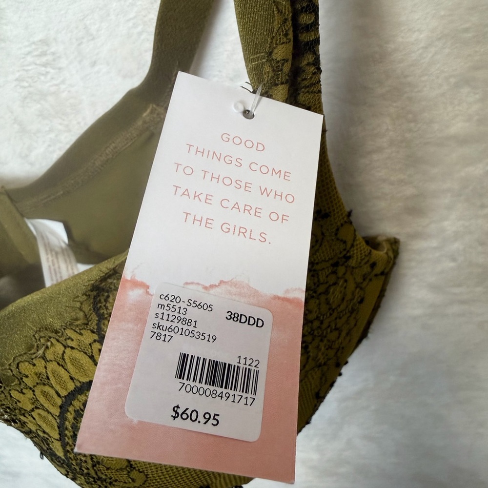 Cacique 38DDD Boost Plunge Bra Olive Green Black Lace NWT Lane Bryant - Picture 5 of 9
